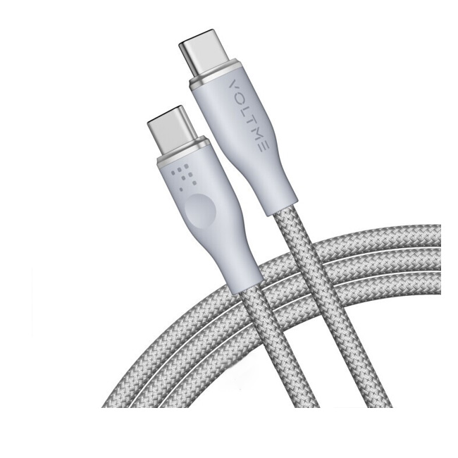 فولتمي - كابل  باور لينك رووج مزدوج من النايلون تايب سي تايب سي C 5A / 1M (100W) جراي 