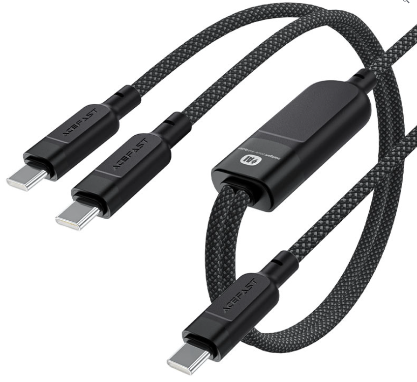 ايس فاست - كابل شحن ونقل بيانات ACEFAST C5-11 USB-C إلى 2x   6974316280149USB-C - 1.2 متر / 100 واط / أسود