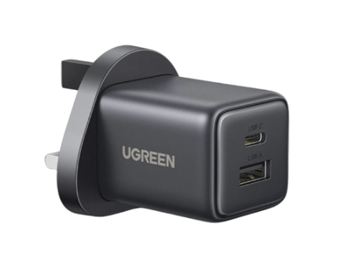 يوجرين - شاحن سريع 30 واط بمنفذين USB-A+USB-C GaN / رمادي 