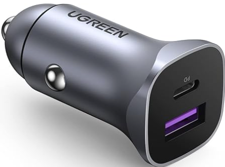 يوجرين - شاحن سيارة USB C 30 واط، شاحن سيارة صغير من خليط الالومنيوم سريع ،  بمنفذين شحن سريع 