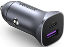 يوجرين - شاحن سيارة USB C 30 واط، شاحن سيارة صغير من خليط الالومنيوم سريع ،  بمنفذين شحن سريع 
