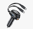ايس فاست -شاحن سيارة  B13 بقوة 53 وات مع مخرج USB-A و2 كابل USB-C قابل للسحب - أسود